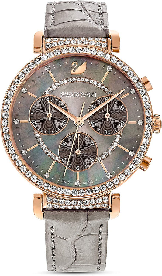 Leather Strap Chrono Crystal Watch