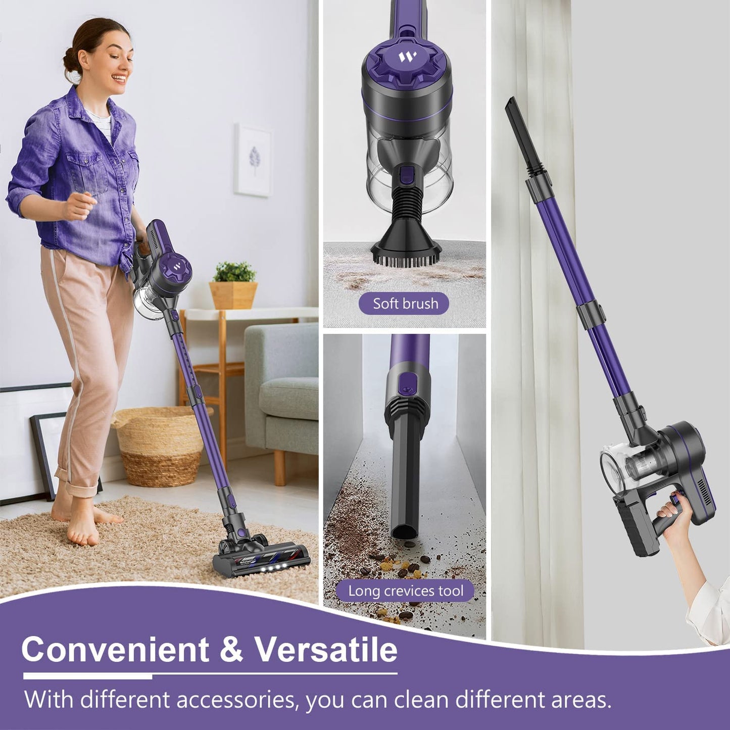 Cordless Vacuum Cleaner - Large Capacity Vacuum Cleaner with Detachable Battery and Washable Dust Cup