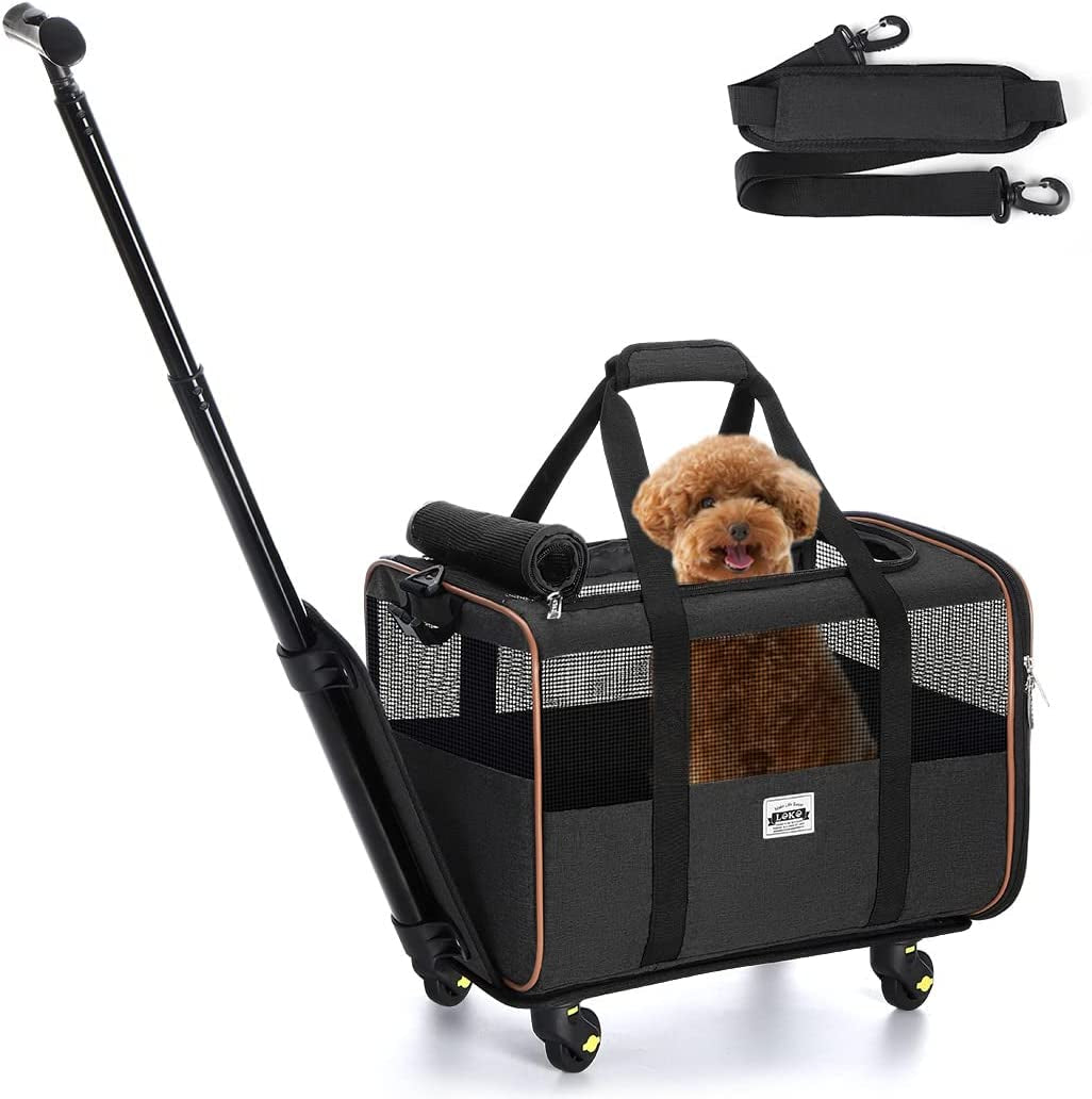 Cat and Dog Carrier with Wheels - Airline Approved Rolling Pet Carrier with Telescopic Handle and Shoulder Strap