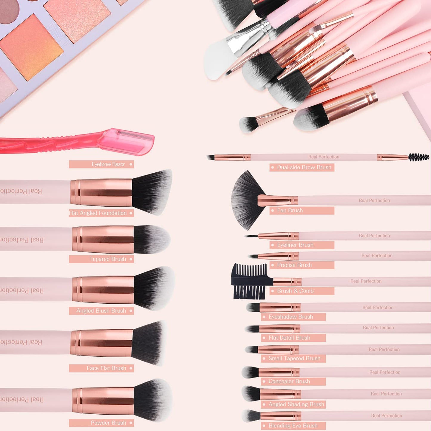 16Pcs Makeup Brushes Set with 1 Eyebrow Razor