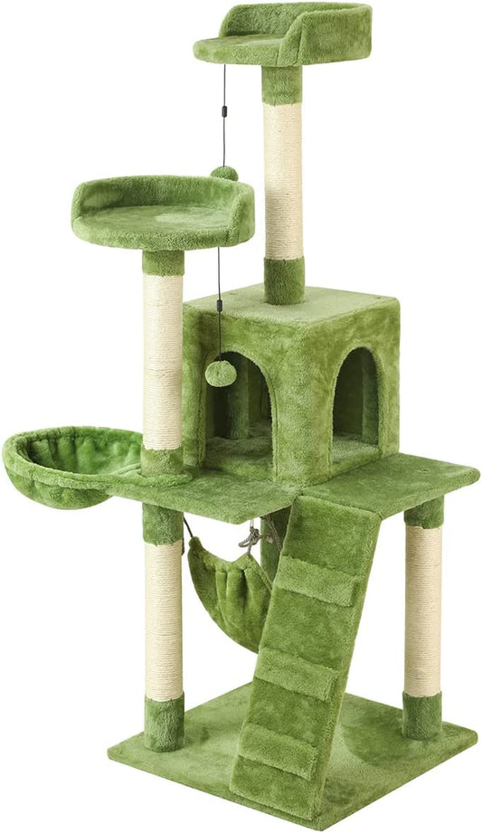 Cat Tree - Tall Cat Tower Scratch Post with Natural Sisal Rope and Hammock & Cradle