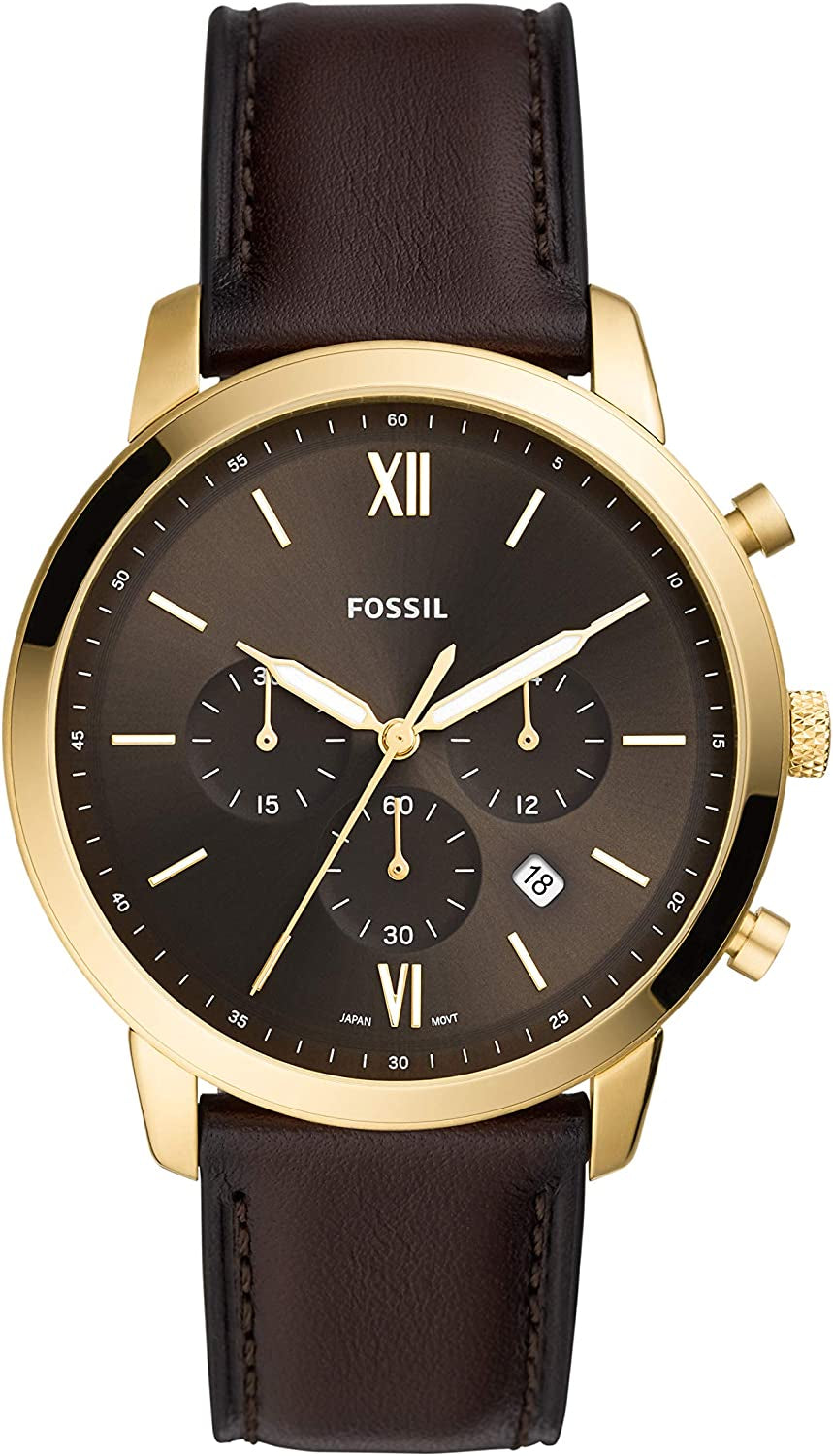 Fossil Neutral Men's Chronograph Watch - Stainless Steel Bracelet or Genuine Leather Band Watches
