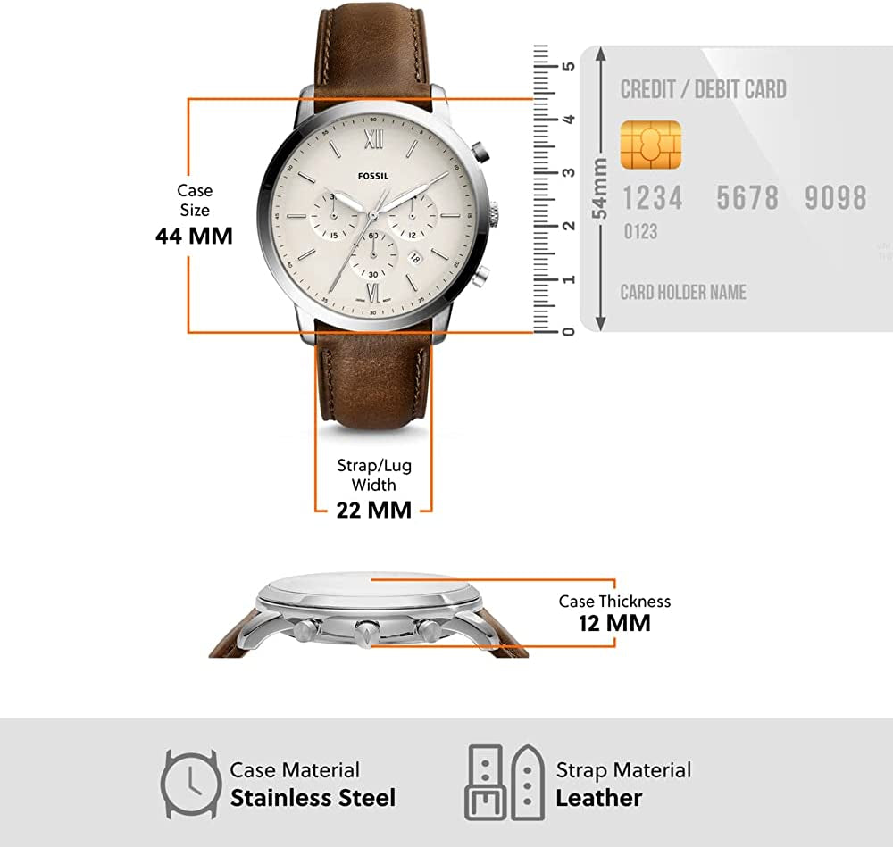Fossil Neutral Men's Chronograph Watch - Stainless Steel Bracelet or Genuine Leather Band Watches