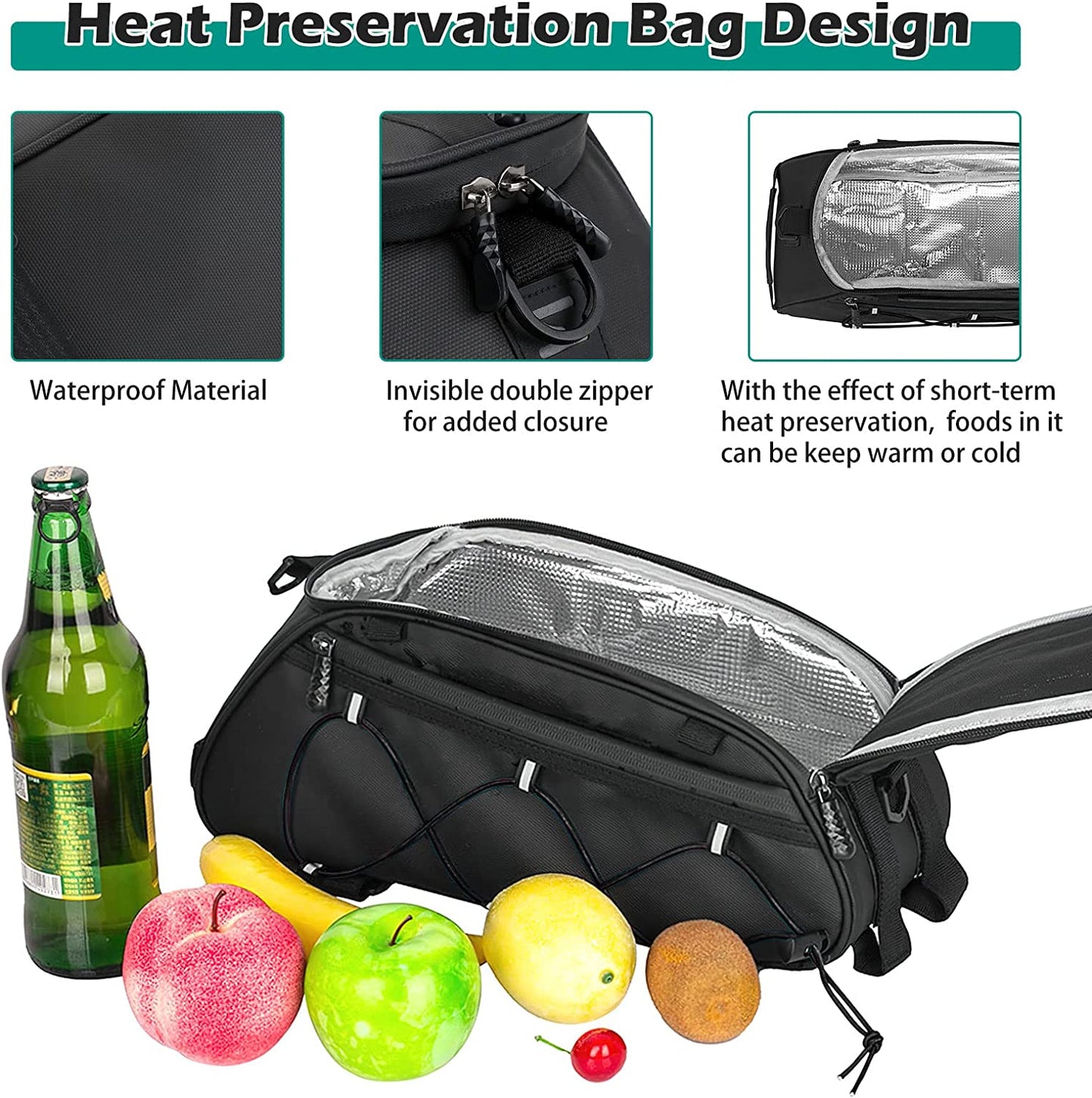 3 in 1 Bicycles Rear Rack Pannier Bag Waterproof Bike Trunk Bags 10L