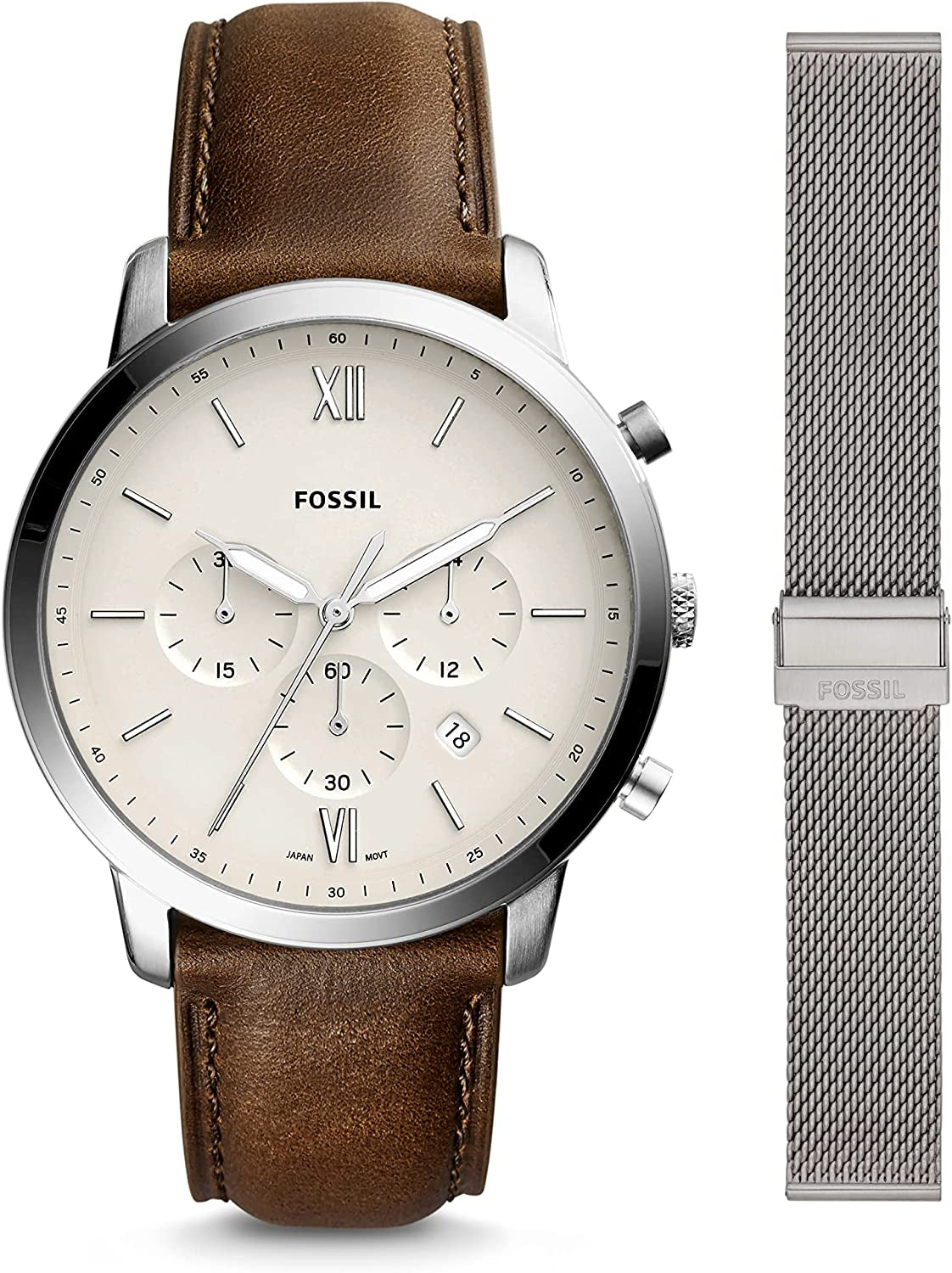 Fossil Neutral Men's Chronograph Watch - Stainless Steel Bracelet or Genuine Leather Band Watches