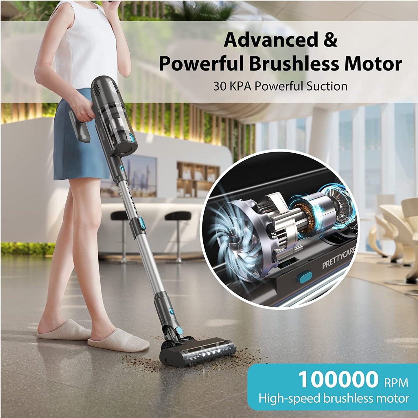 Cordless Vacuum Cleaner - LED Touch Display Vacuum with Brushless Motor