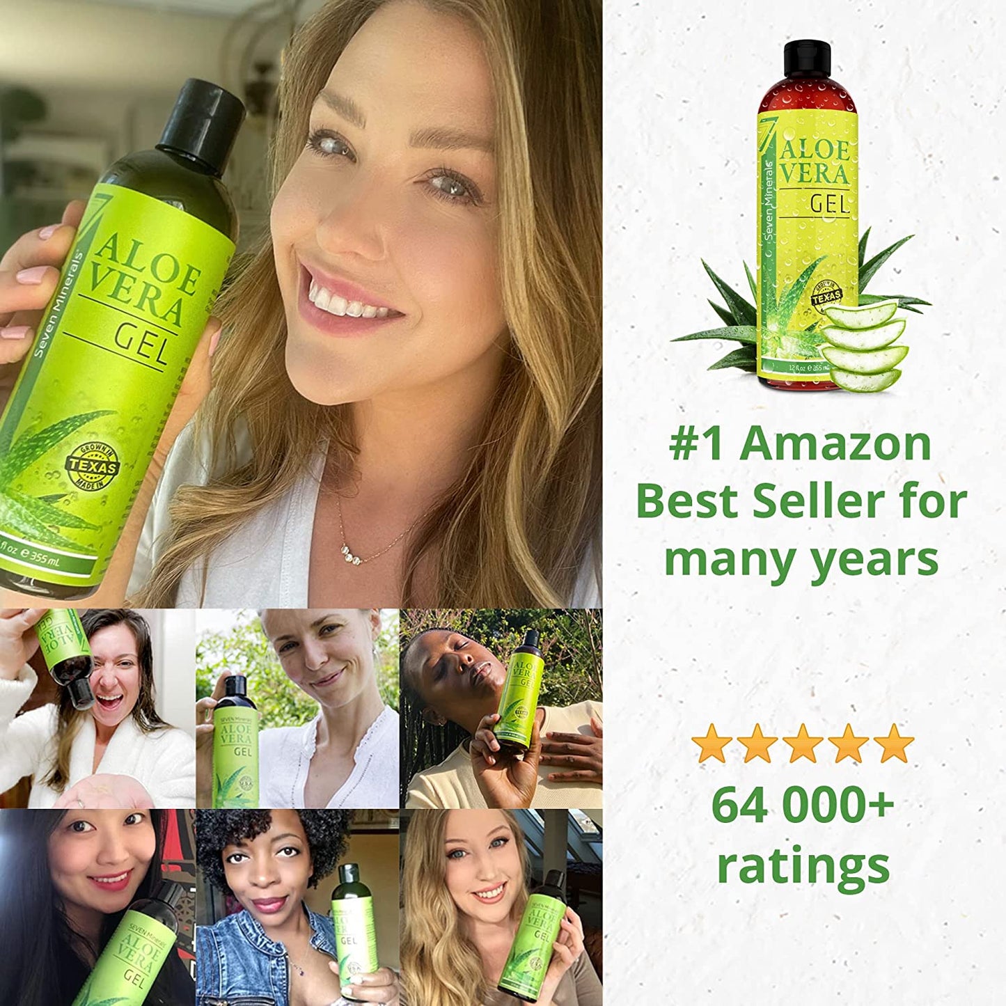 Premium Organic Aloe Vera Gel - 100% Pure Gel Unscented Formula Vegan
