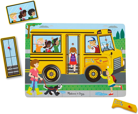 The Wheels on the Bus Toy Puzzle - Wooden School Bus Puzzle Toys for Kids and Toddlers
