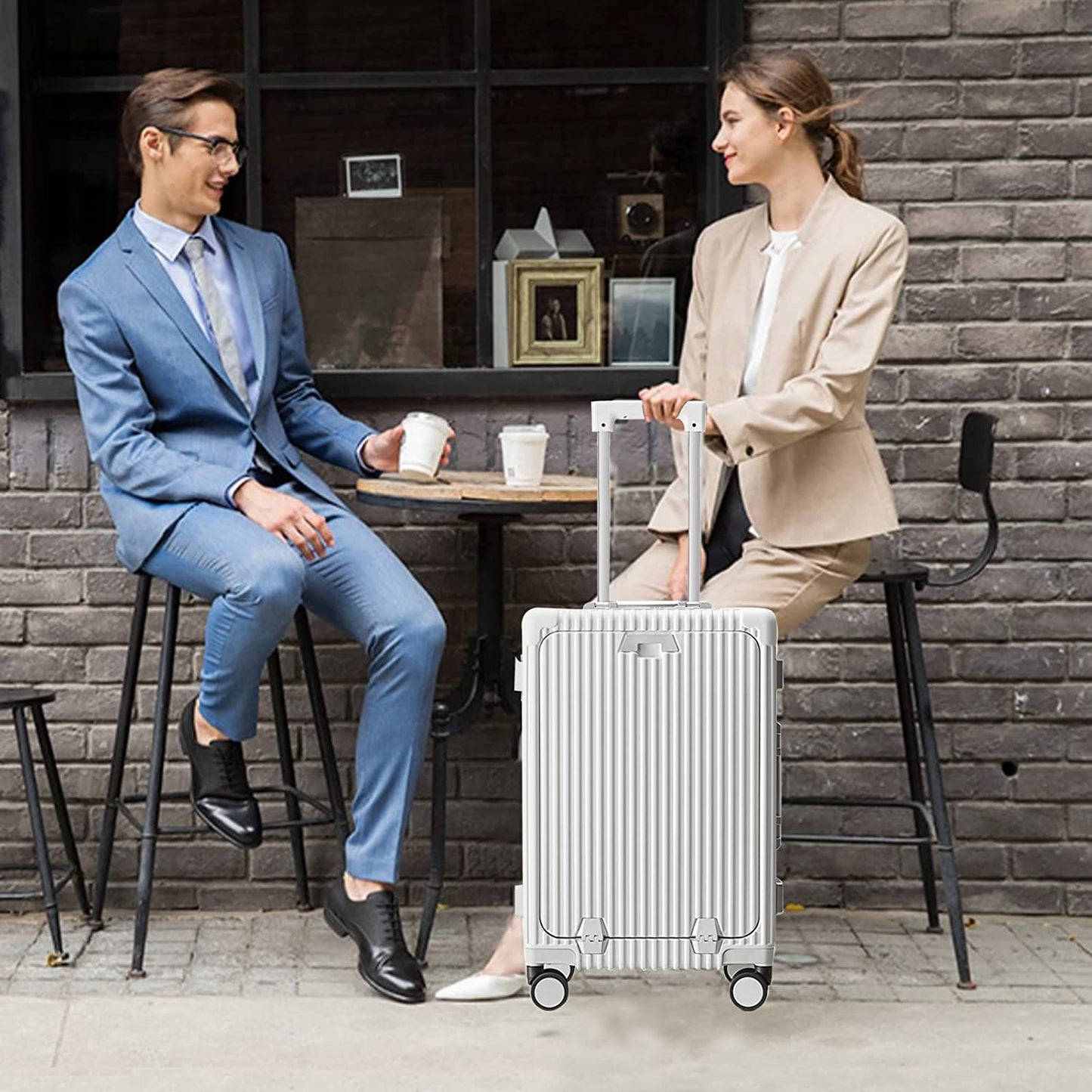 Hardside Expandable Luggage - Built-In TSA Lock Suitcase with USB Port & Cup Holder & Phone Holder
