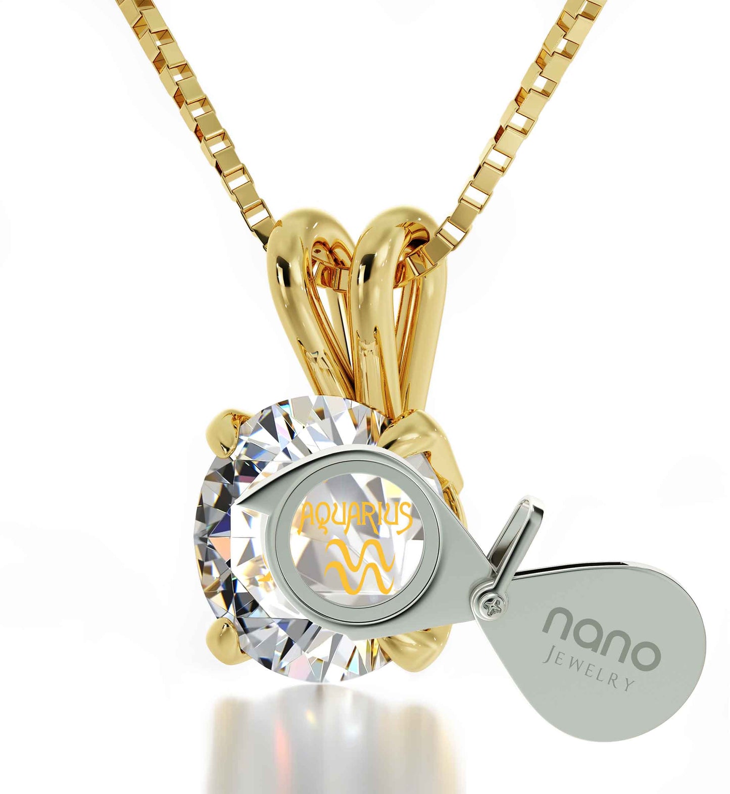 Aquarius Necklace 24k Gold inscribed on Crystal