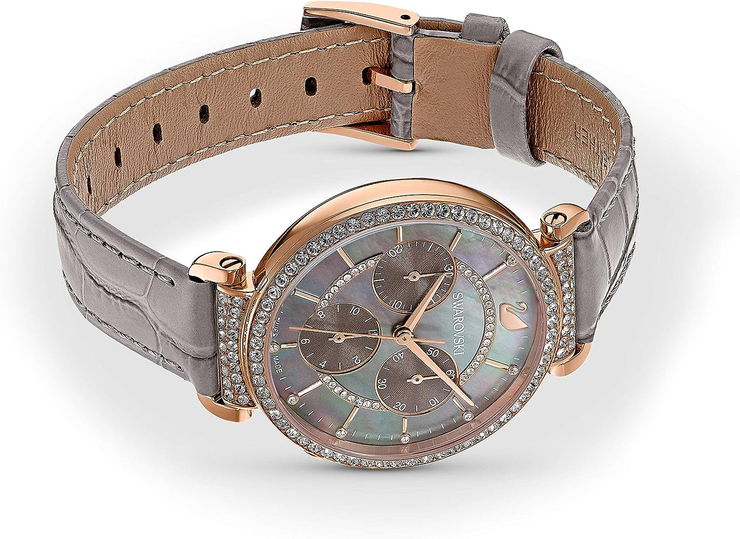 Leather Strap Chrono Crystal Watch