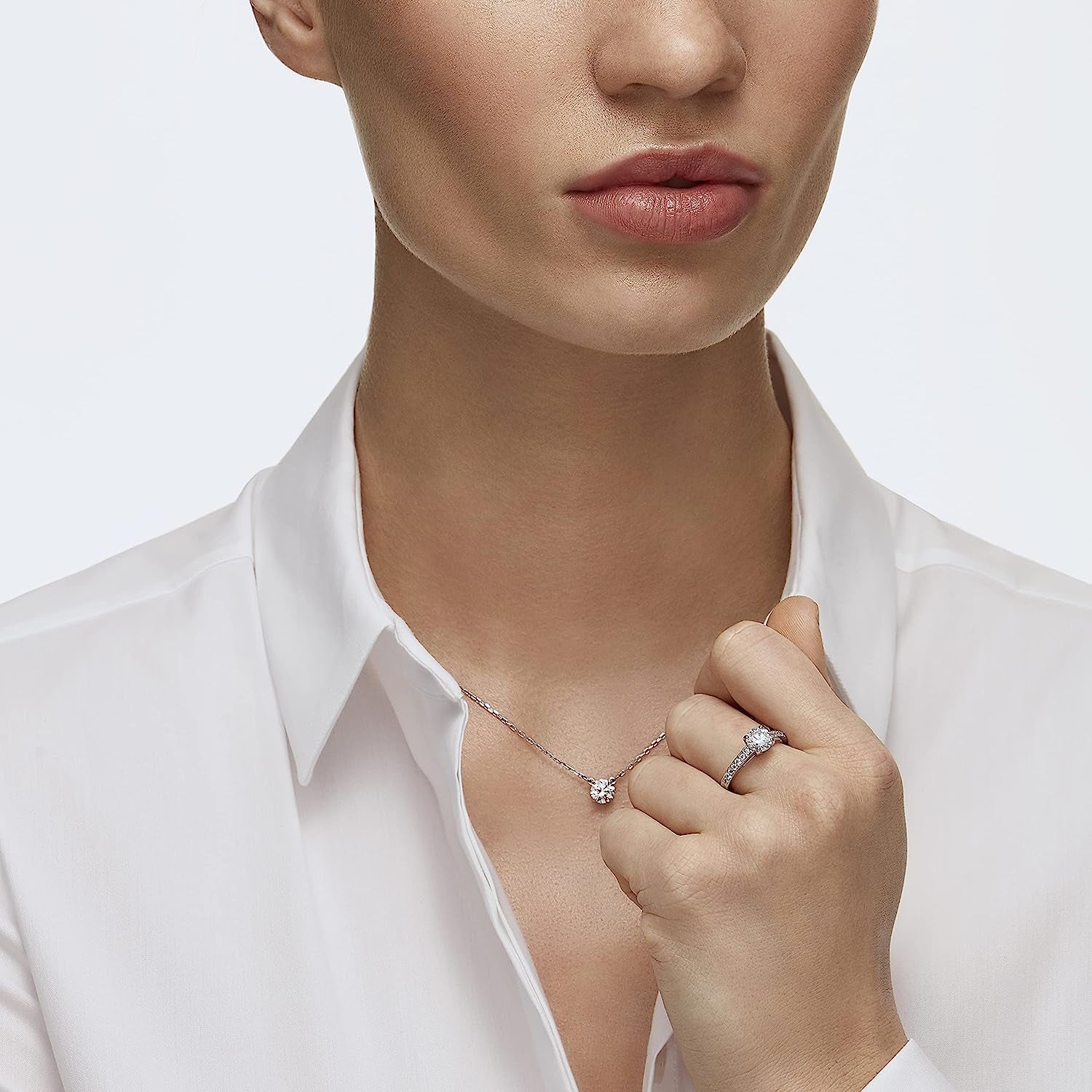 Crystal Attract Necklace Rhodium Tone Finish Jewelry