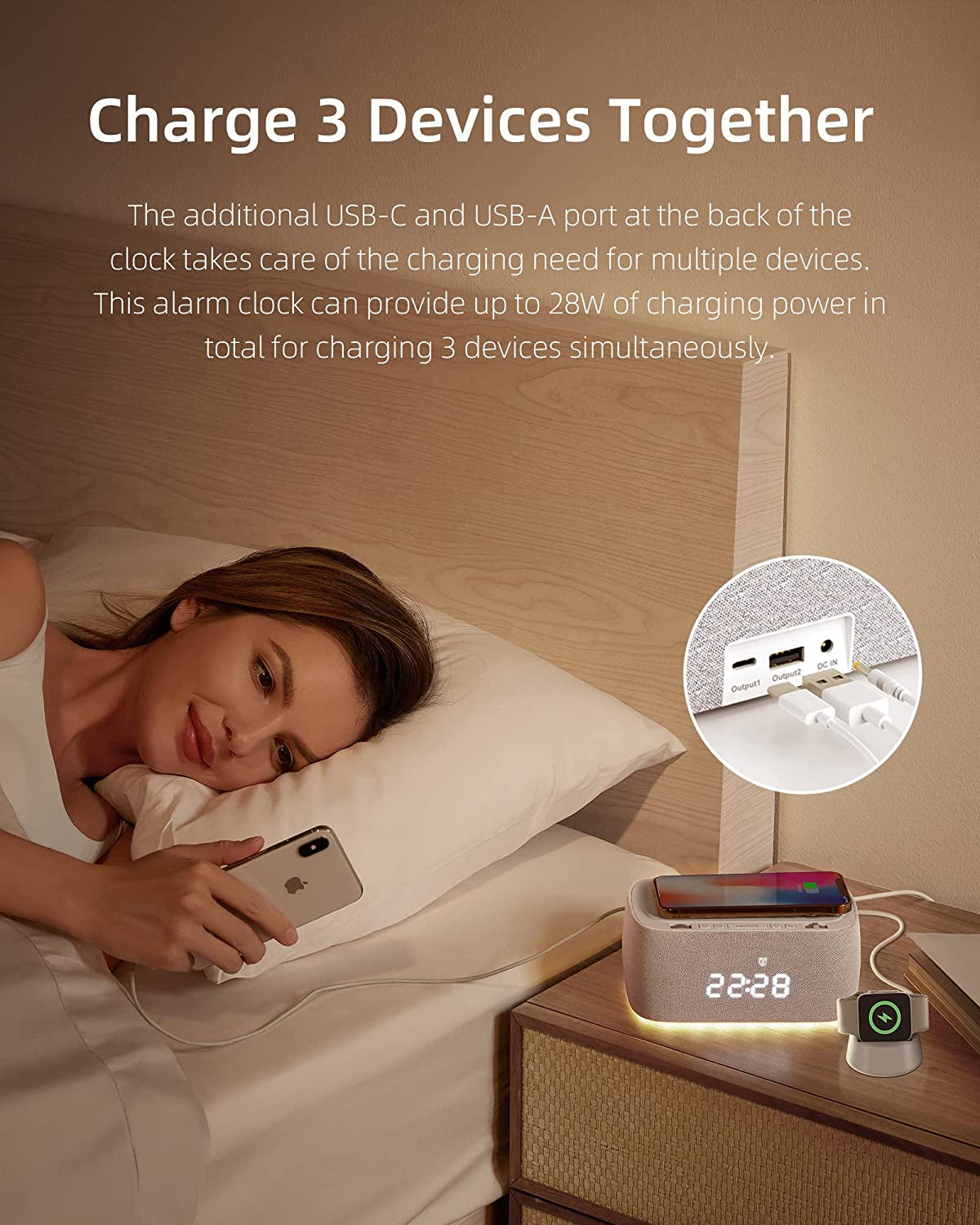 6 in 1 Smart Alarm Clock with Wireless Charger - Speaker and LED Display