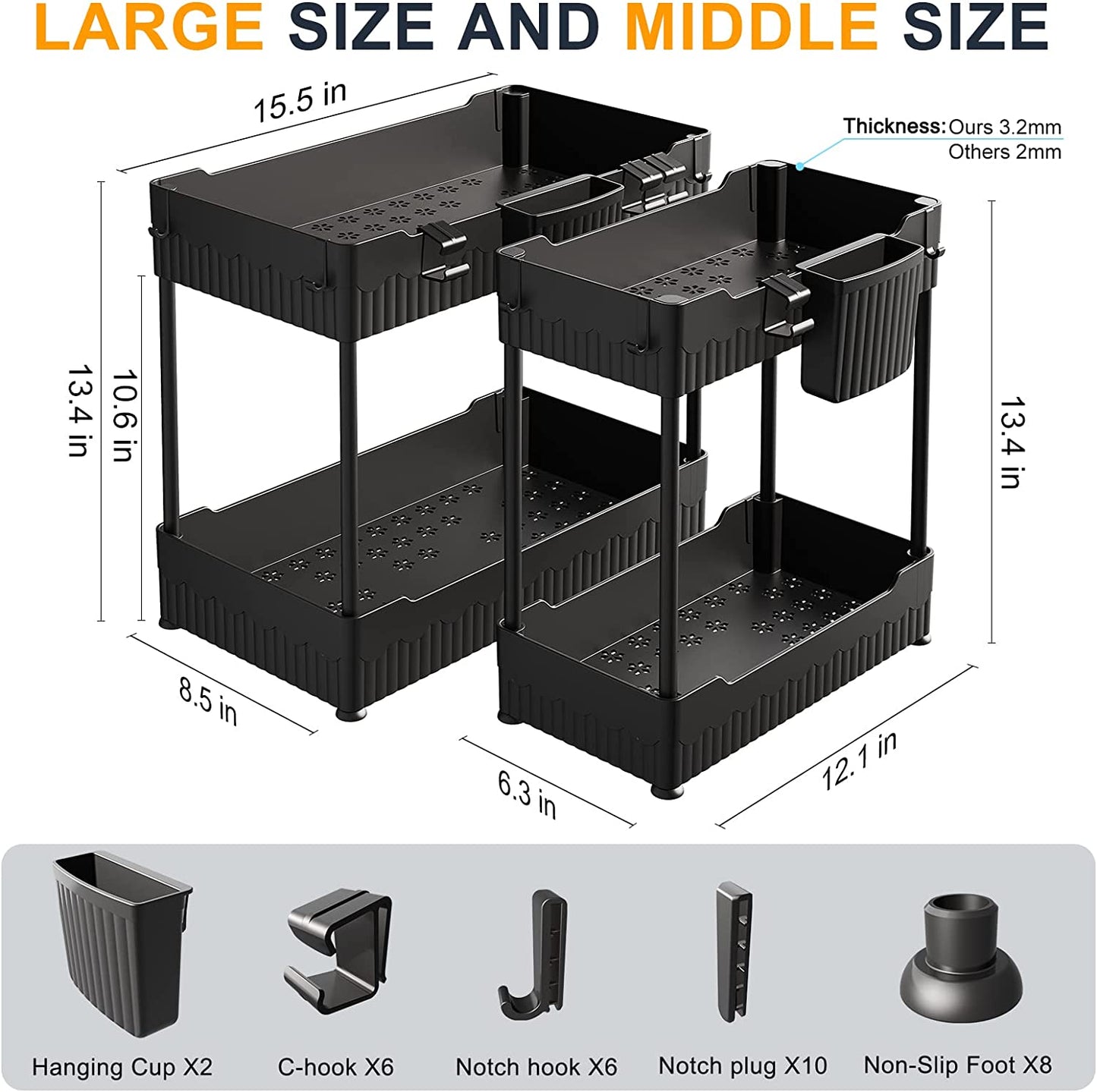 Under Sink Organizers - Bathroom Cabinet Storage Organizer with Hooks