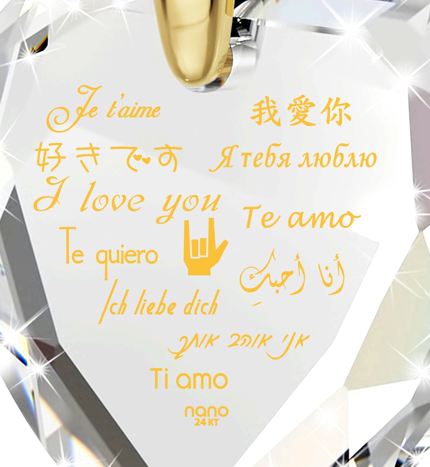 I Love You Necklace 12 Languages and Crystal Earrings Heart