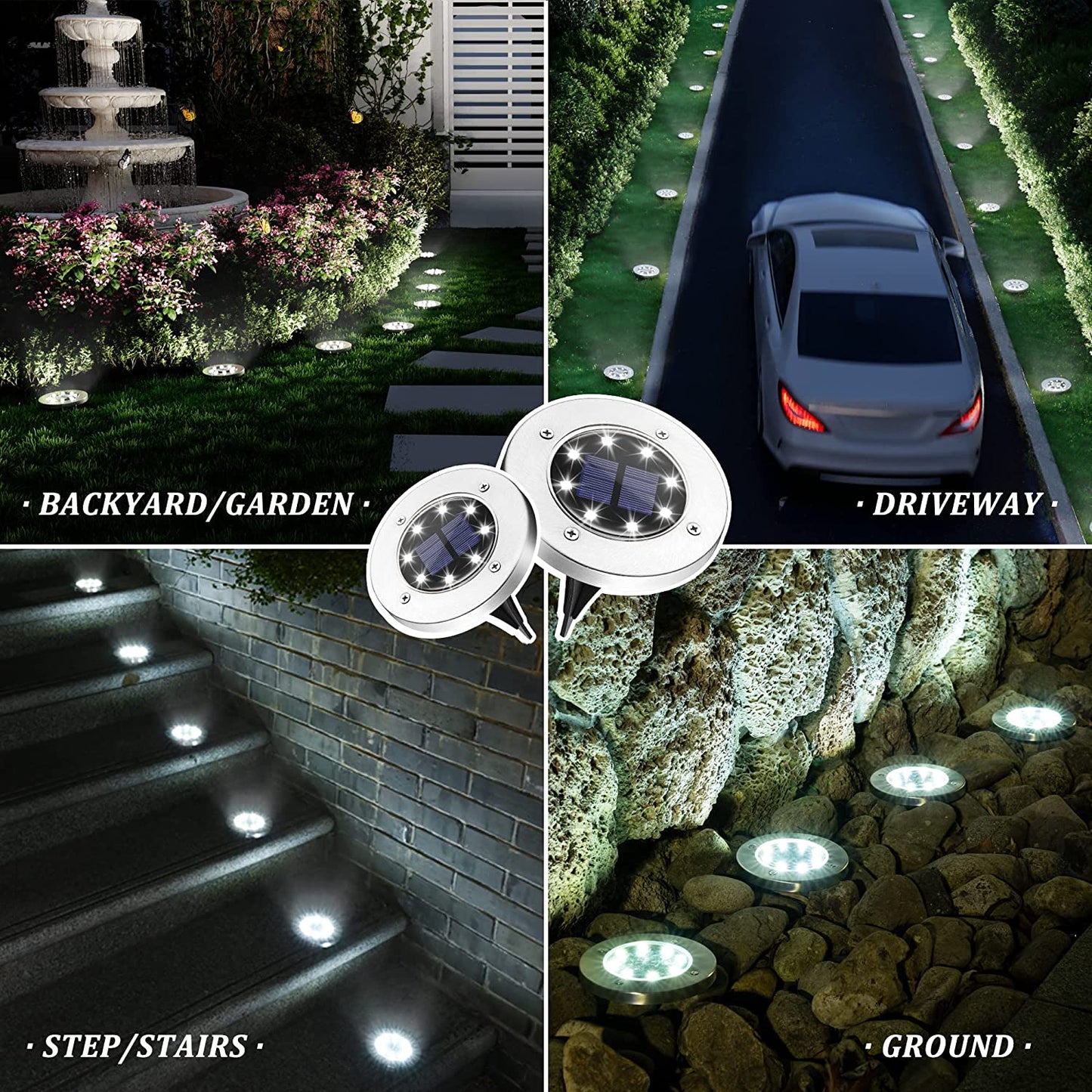 Garden and Patio Solar Powered Lights - 8 LED Waterproof Outdoor Solar Lights
