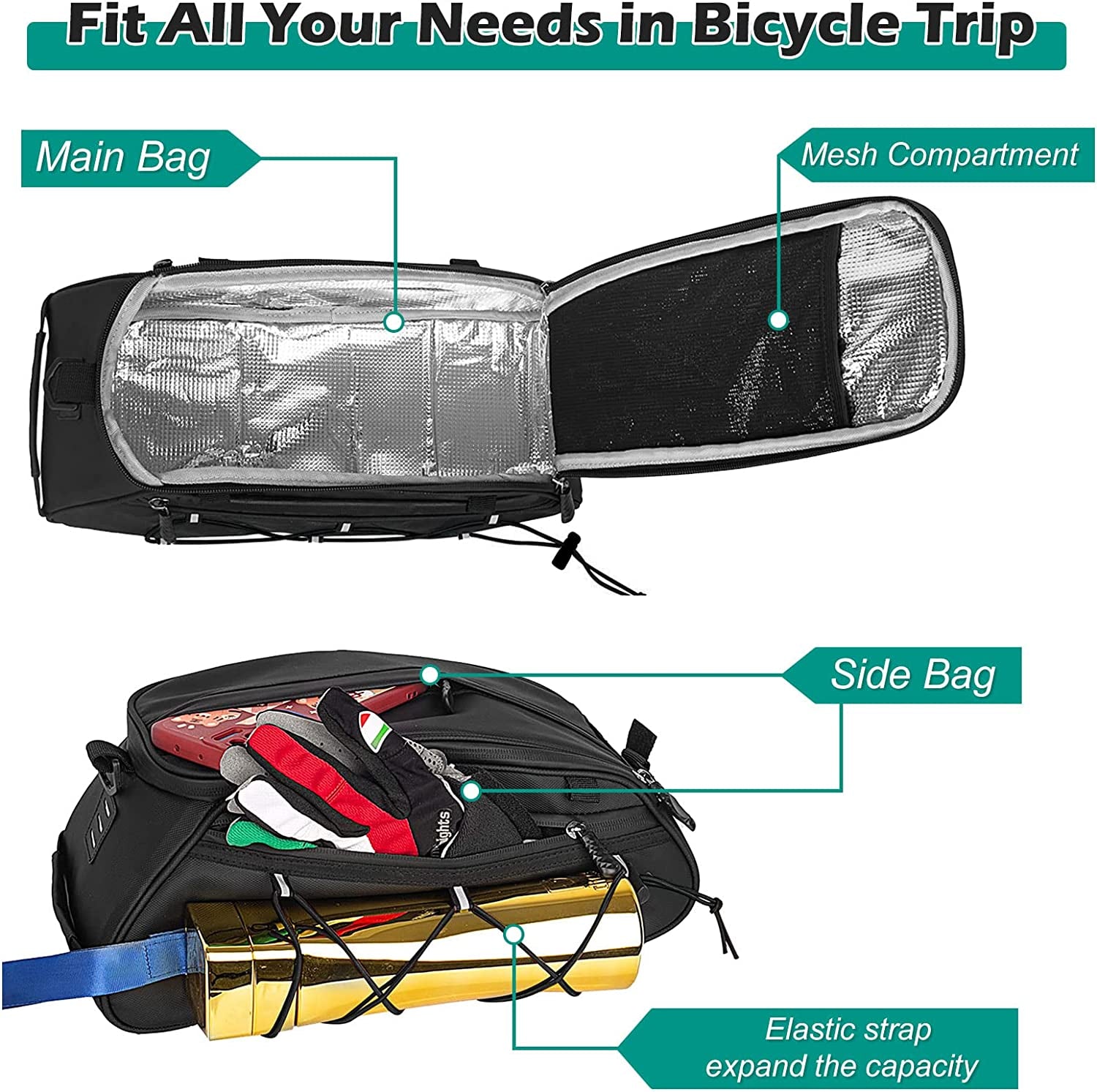 3 in 1 Bicycles Rear Rack Pannier Bag Waterproof Bike Trunk Bags 10L