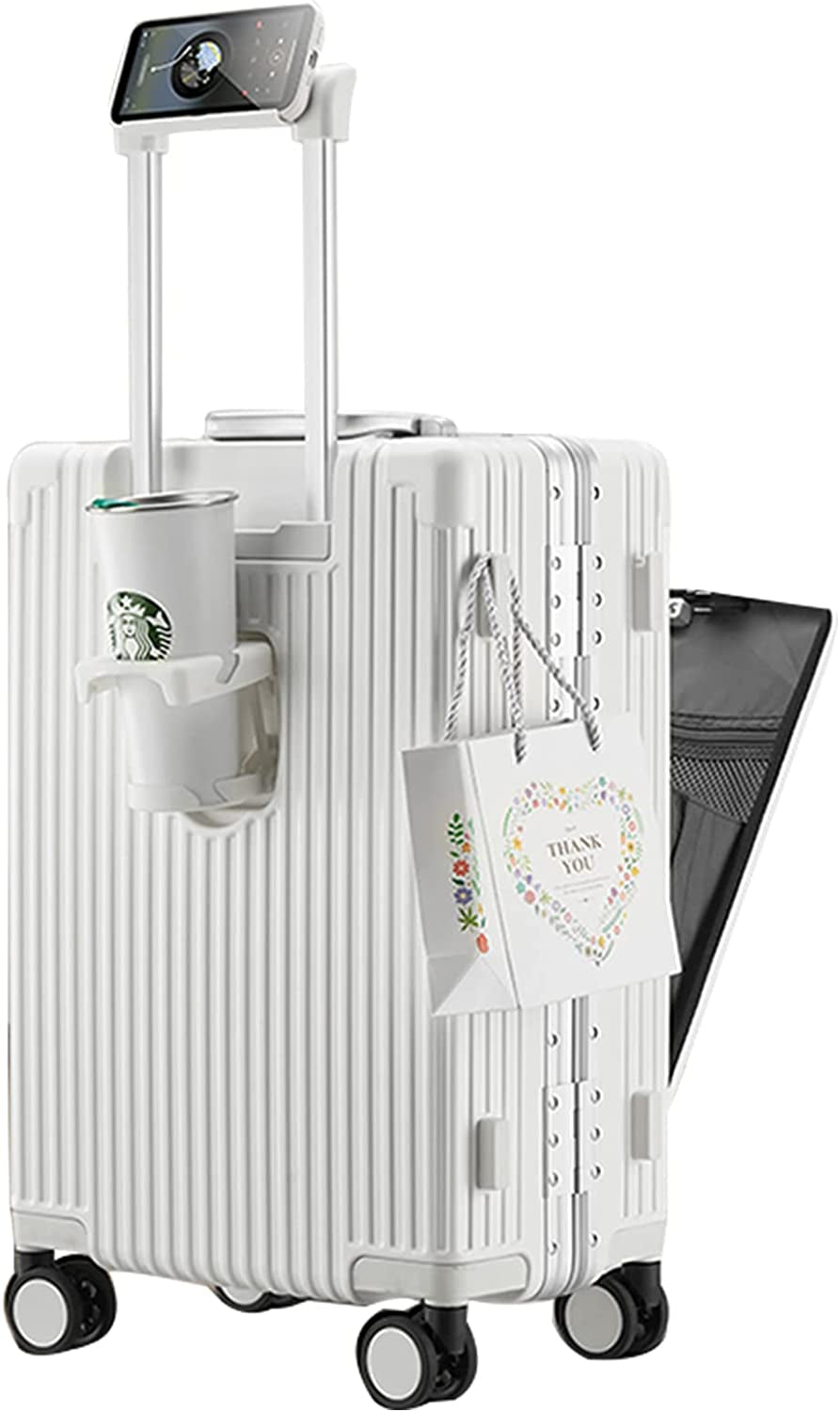 Hardside Expandable Luggage - Built-In TSA Lock Suitcase with USB Port & Cup Holder & Phone Holder
