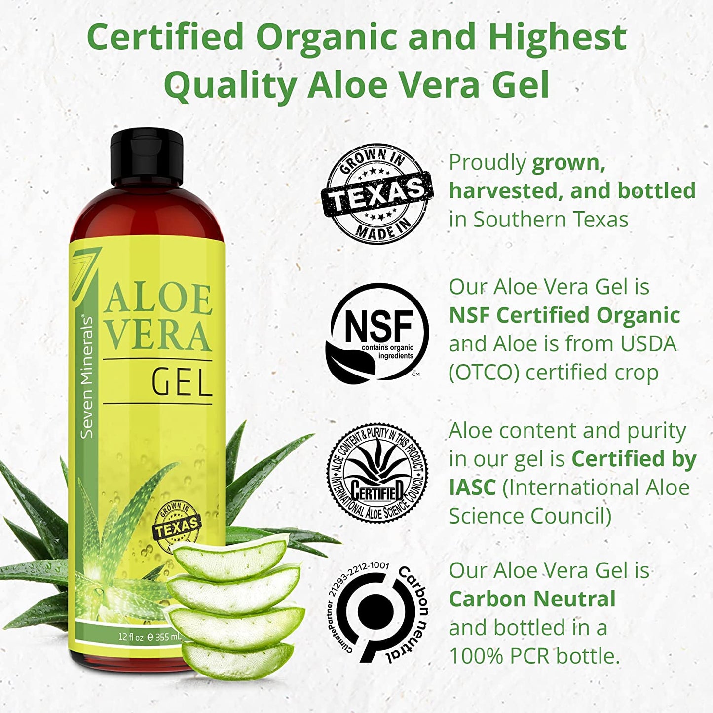 Premium Organic Aloe Vera Gel - 100% Pure Gel Unscented Formula Vegan