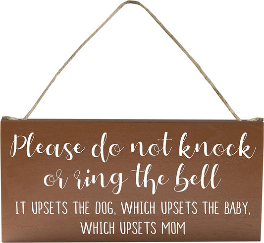 Baby Sleeping Sign for Front Door - Funny Hanging Wood Plaque