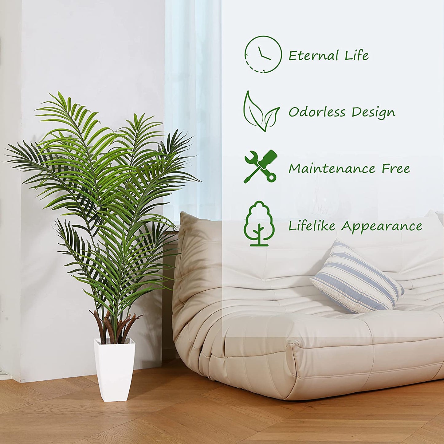 Artificial Palm Tree Plant - Tropical Palm Plant with White Taper Planter