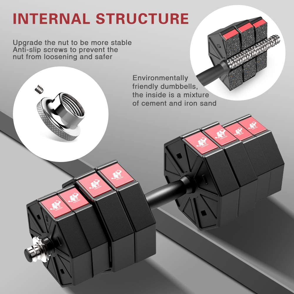 3 in 1 Adjustable Weights Dumbbells and Barbell Set 44Lbs 66Lbs 88Lbs