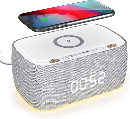 6 in 1 Smart Alarm Clock with Wireless Charger - Speaker and LED Display