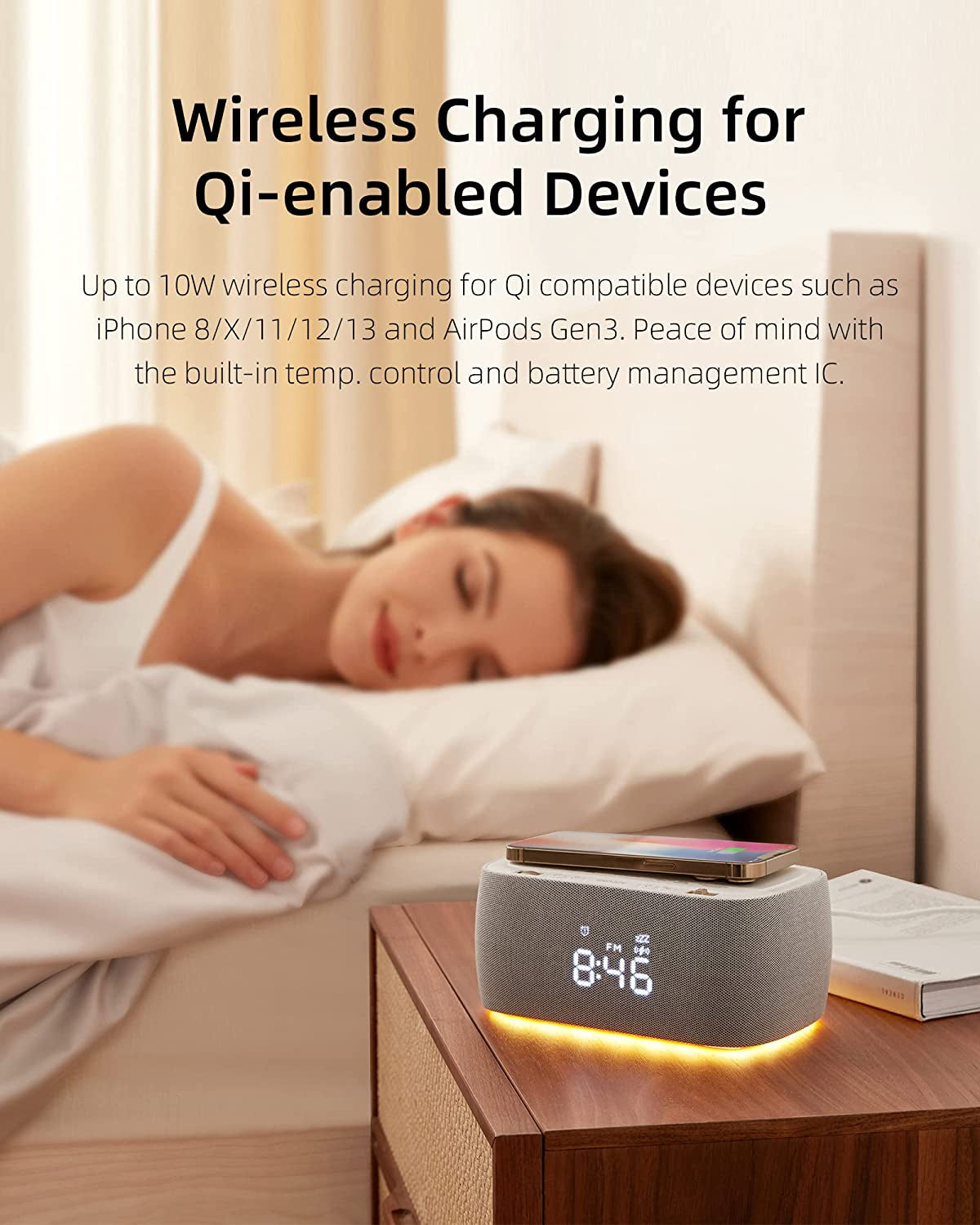 6 in 1 Smart Alarm Clock with Wireless Charger - Speaker and LED Display