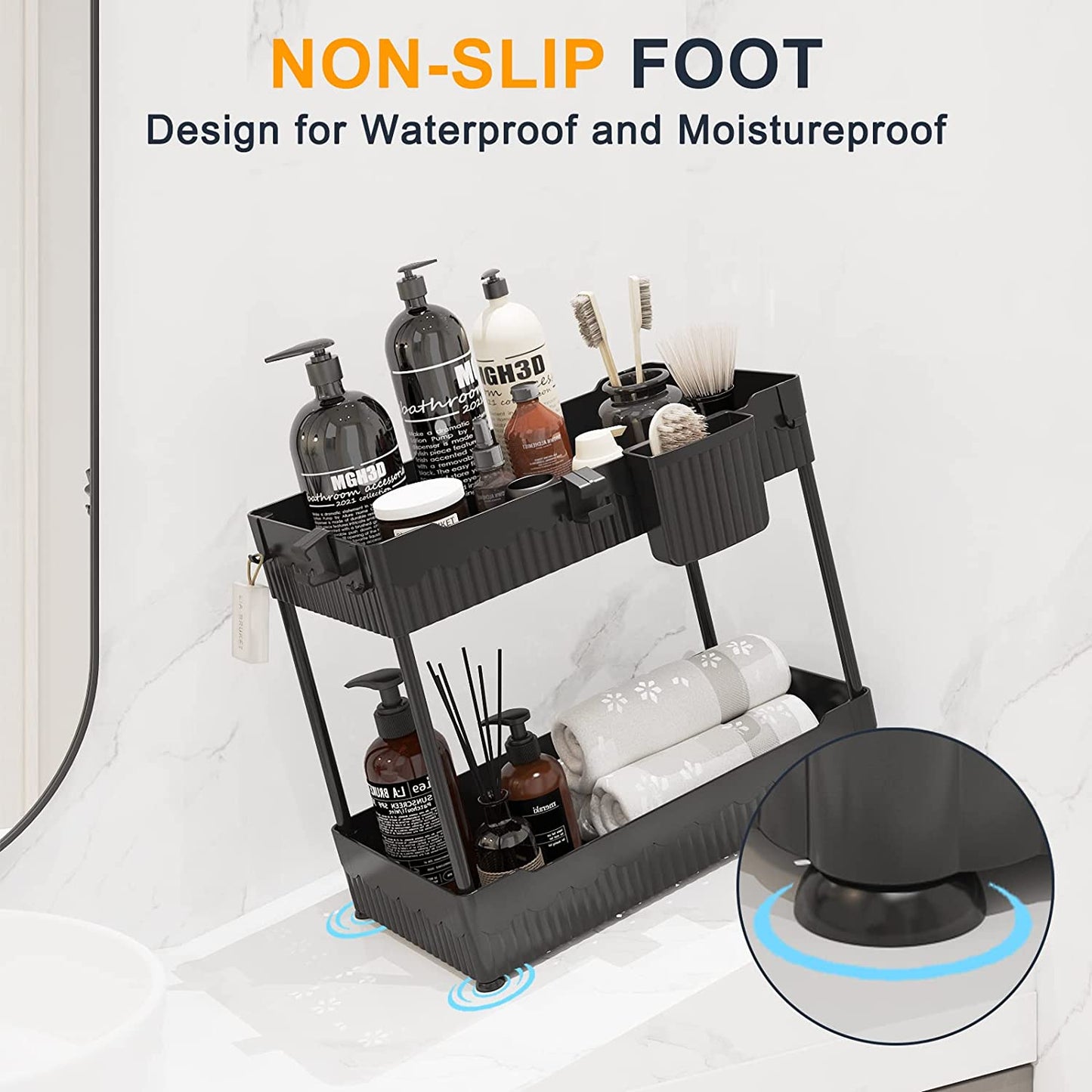 Under Sink Organizers - Bathroom Cabinet Storage Organizer with Hooks
