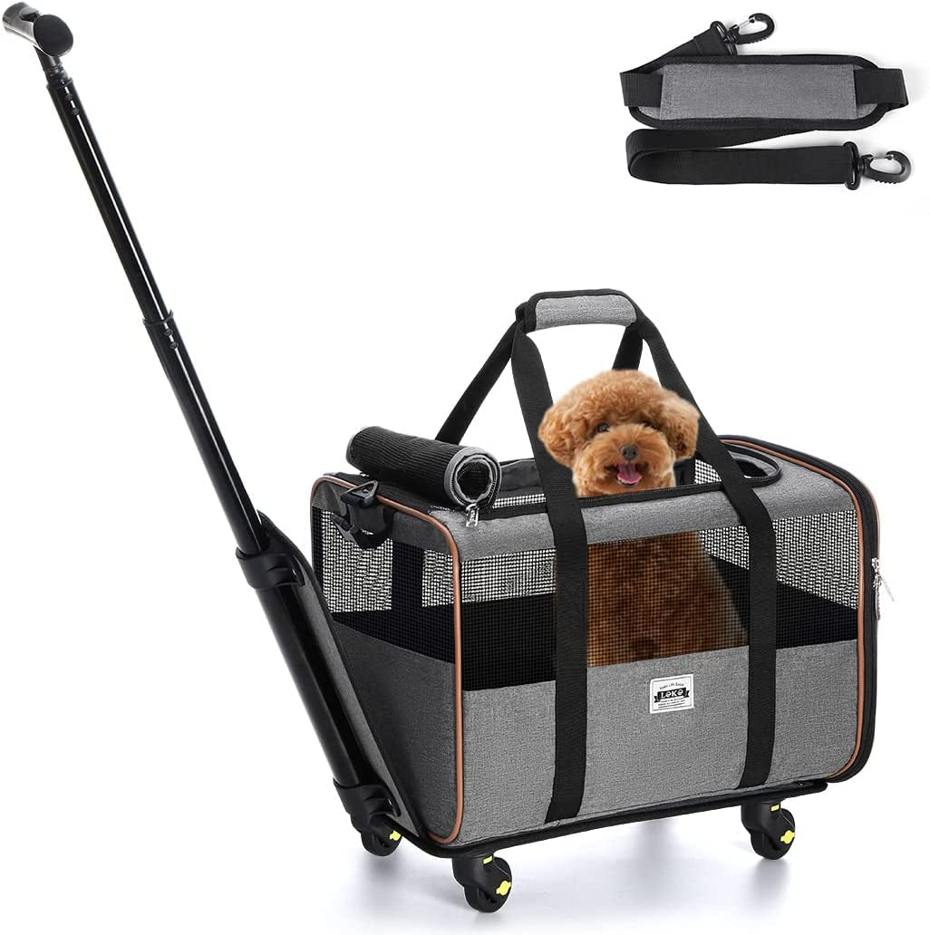Cat and Dog Carrier with Wheels - Airline Approved Rolling Pet Carrier with Telescopic Handle and Shoulder Strap