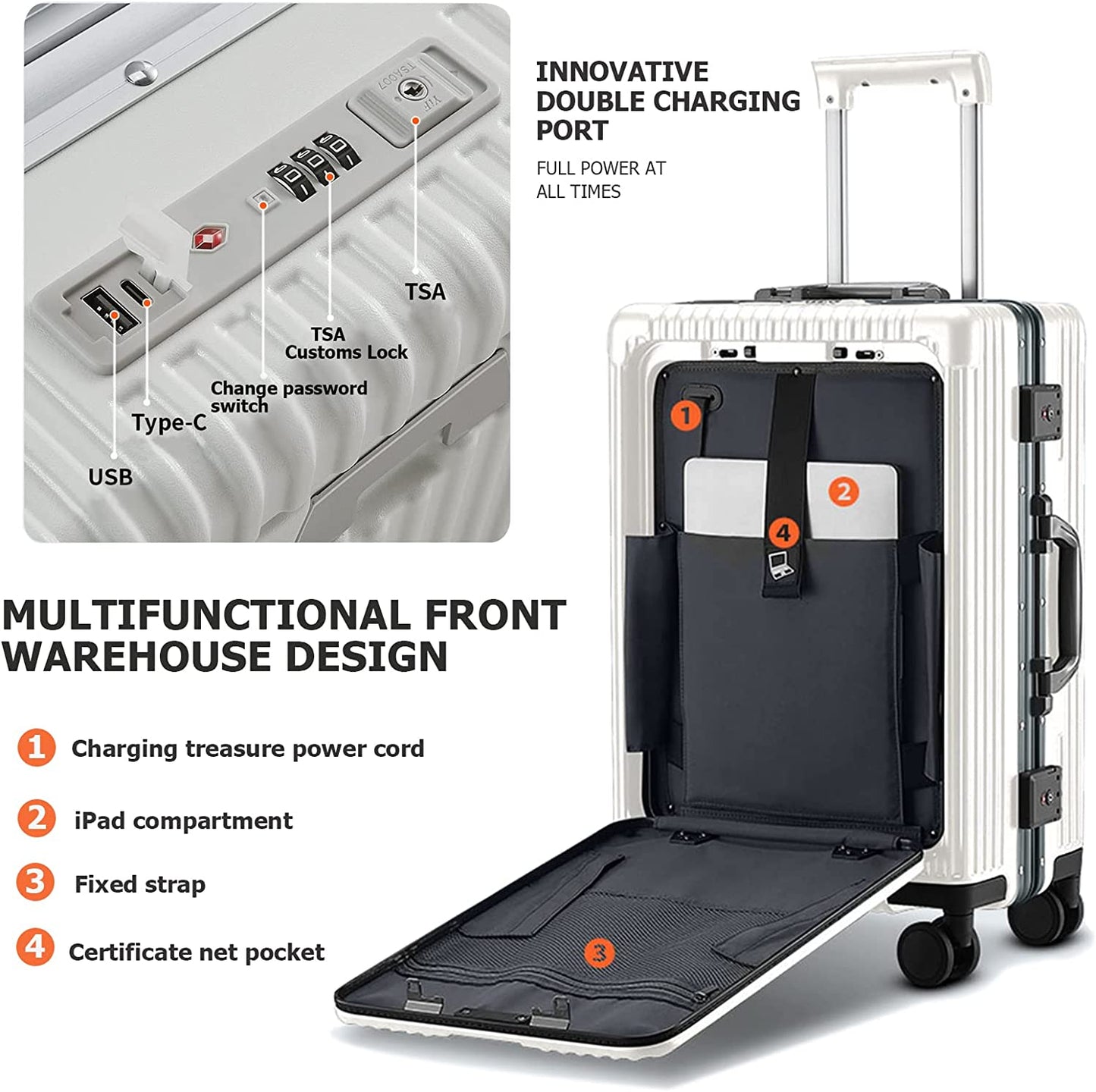 Hardside Expandable Luggage - Built-In TSA Lock Suitcase with USB Port & Cup Holder & Phone Holder