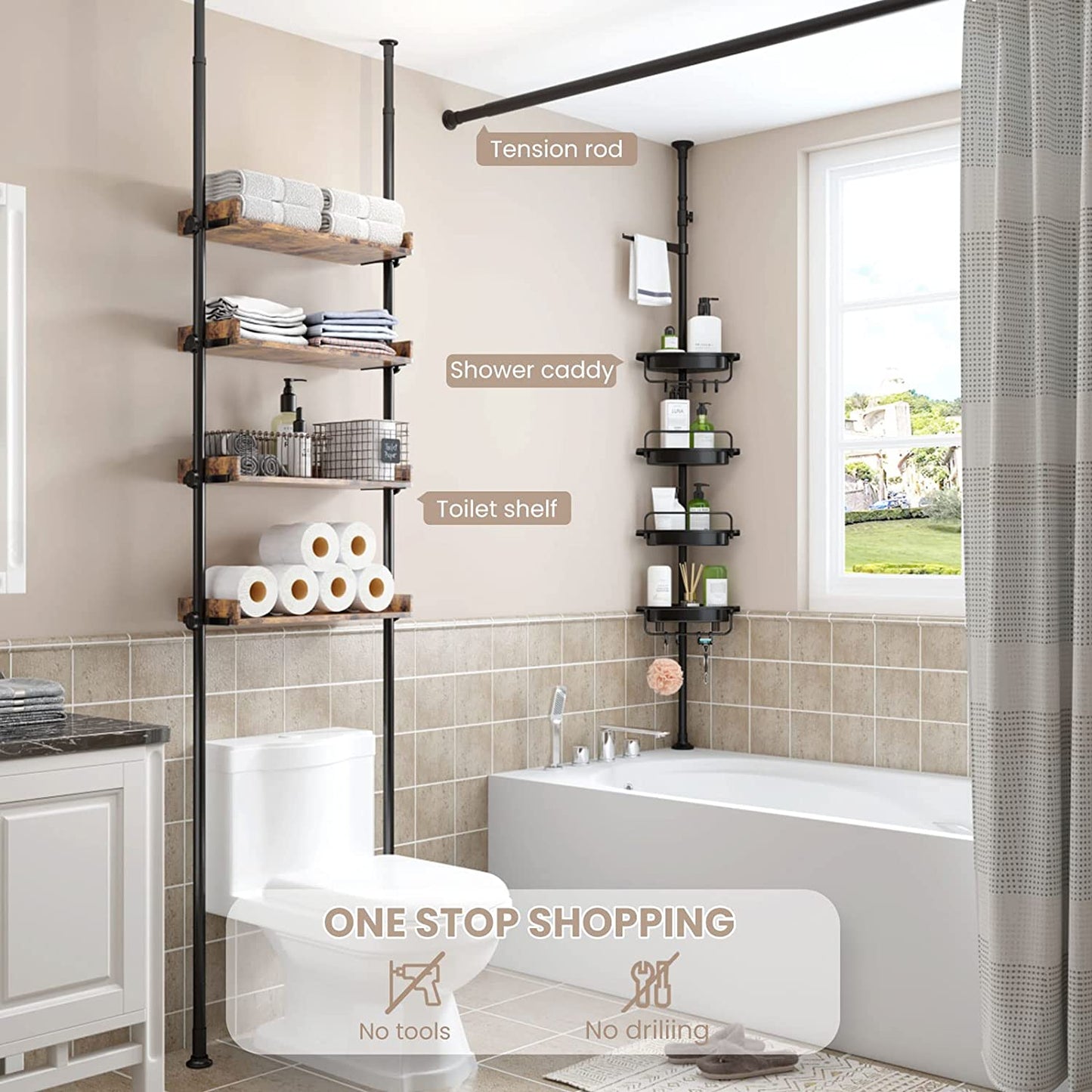 Bathroom Corner Caddy - Bathtub Storage Organizer for Shampoo Accessories