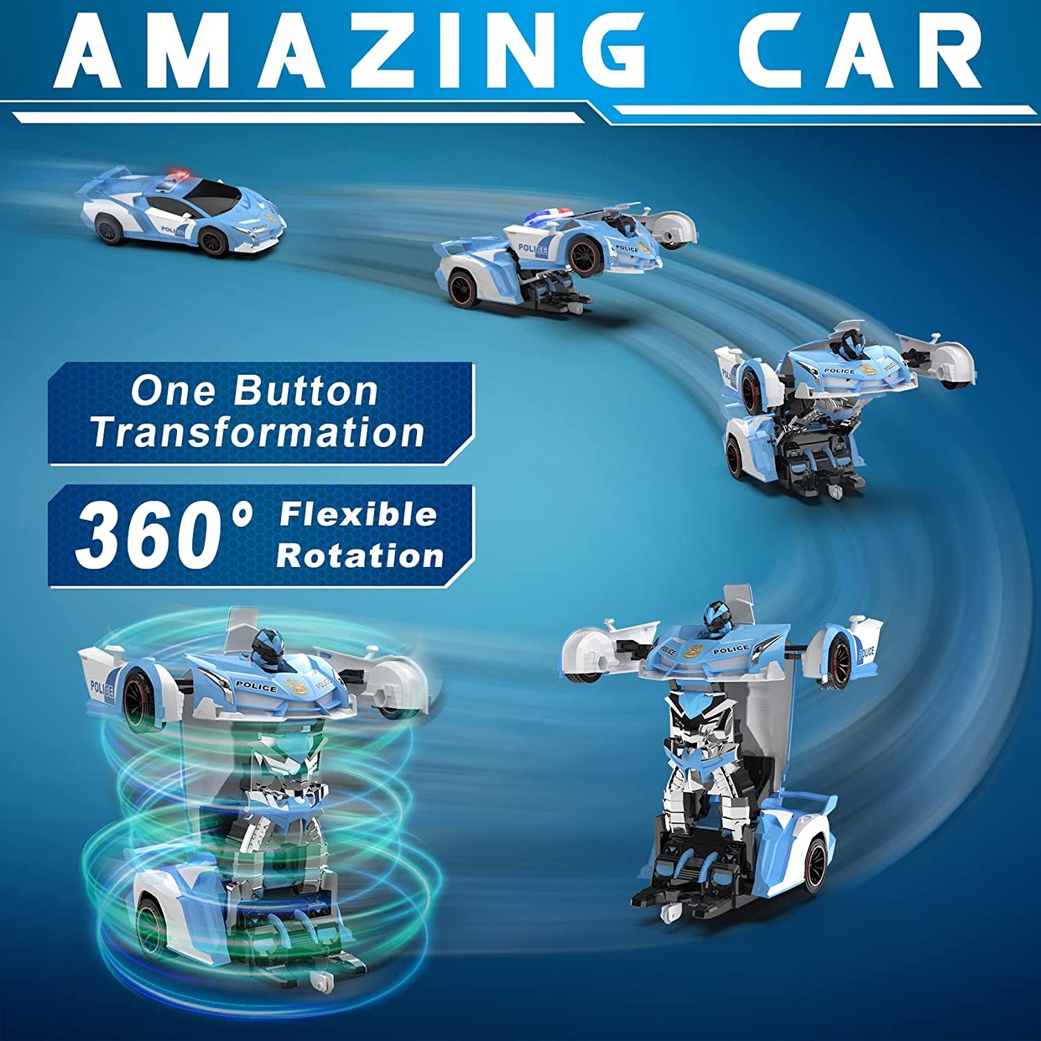 RC Cars - Police Transformer Remote Control Car with Flashing Light
