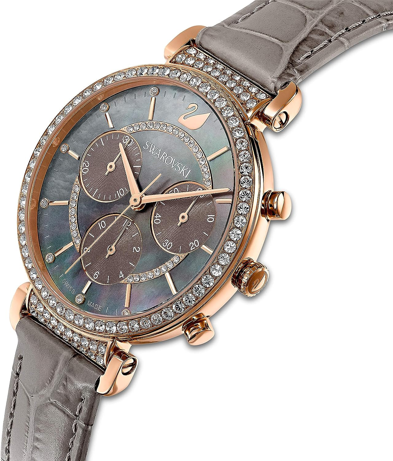 Leather Strap Chrono Crystal Watch