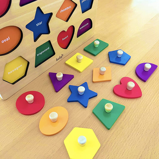 Montessori Toy Shape Peg Puzzles - Toddlers Puzzle with Knob
