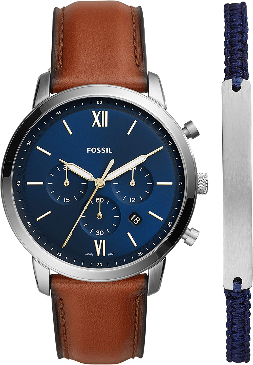 Fossil Neutral Men's Chronograph Watch - Stainless Steel Bracelet or Genuine Leather Band Watches