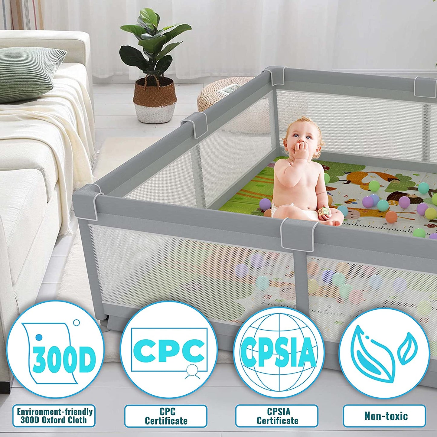 Baby Playpen - Extra Play Yard for Babies and Toddlers with Safety Mat