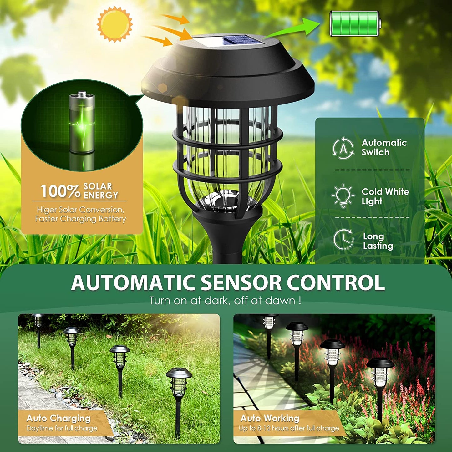 Solar Lights - 8 Outdoor Solar Pathway Lights Auto On/Off Waterproof Garden Lights