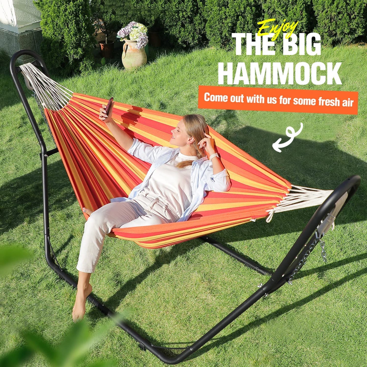 2 Person Hammock With Stand - Garden Hammock For Backyard Camping