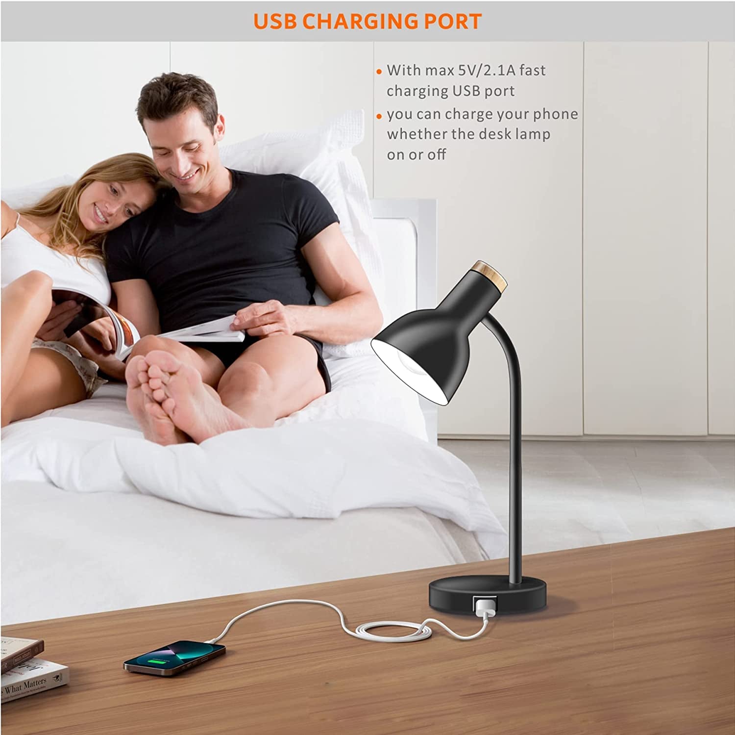 Touch Control LED Desk Lamp - USB Charging Port Table Lamp for Home & Office