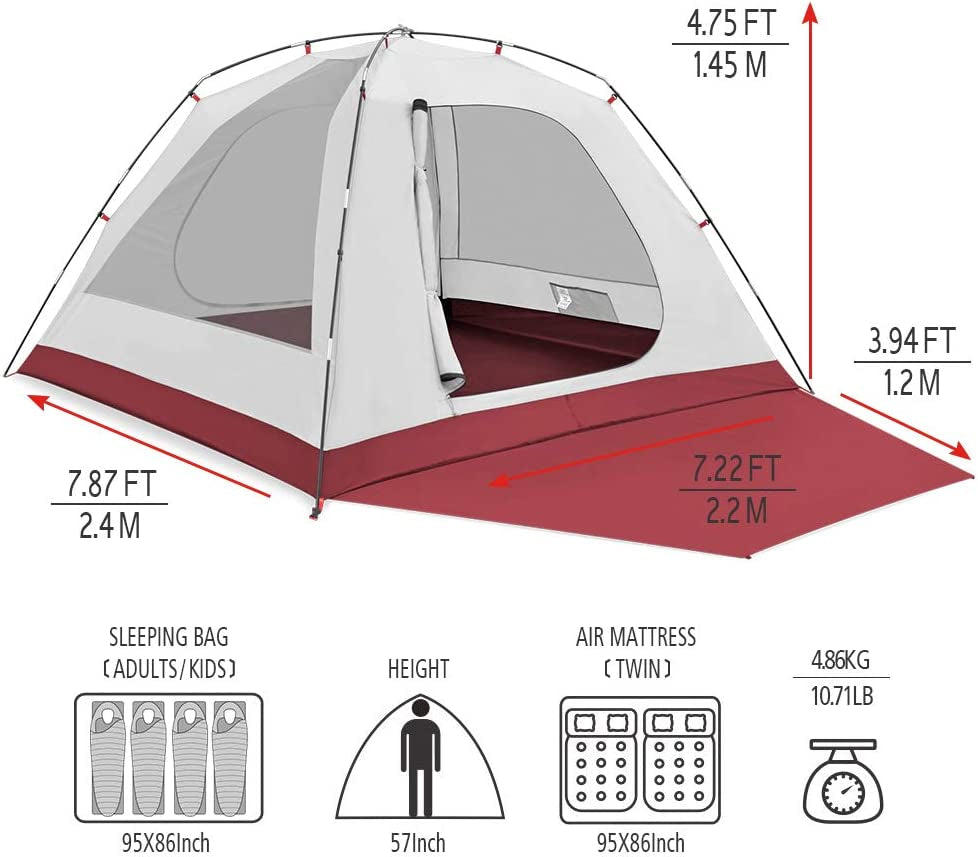 2 Person Camping Tent - Easy Setup Waterproof Family Tents