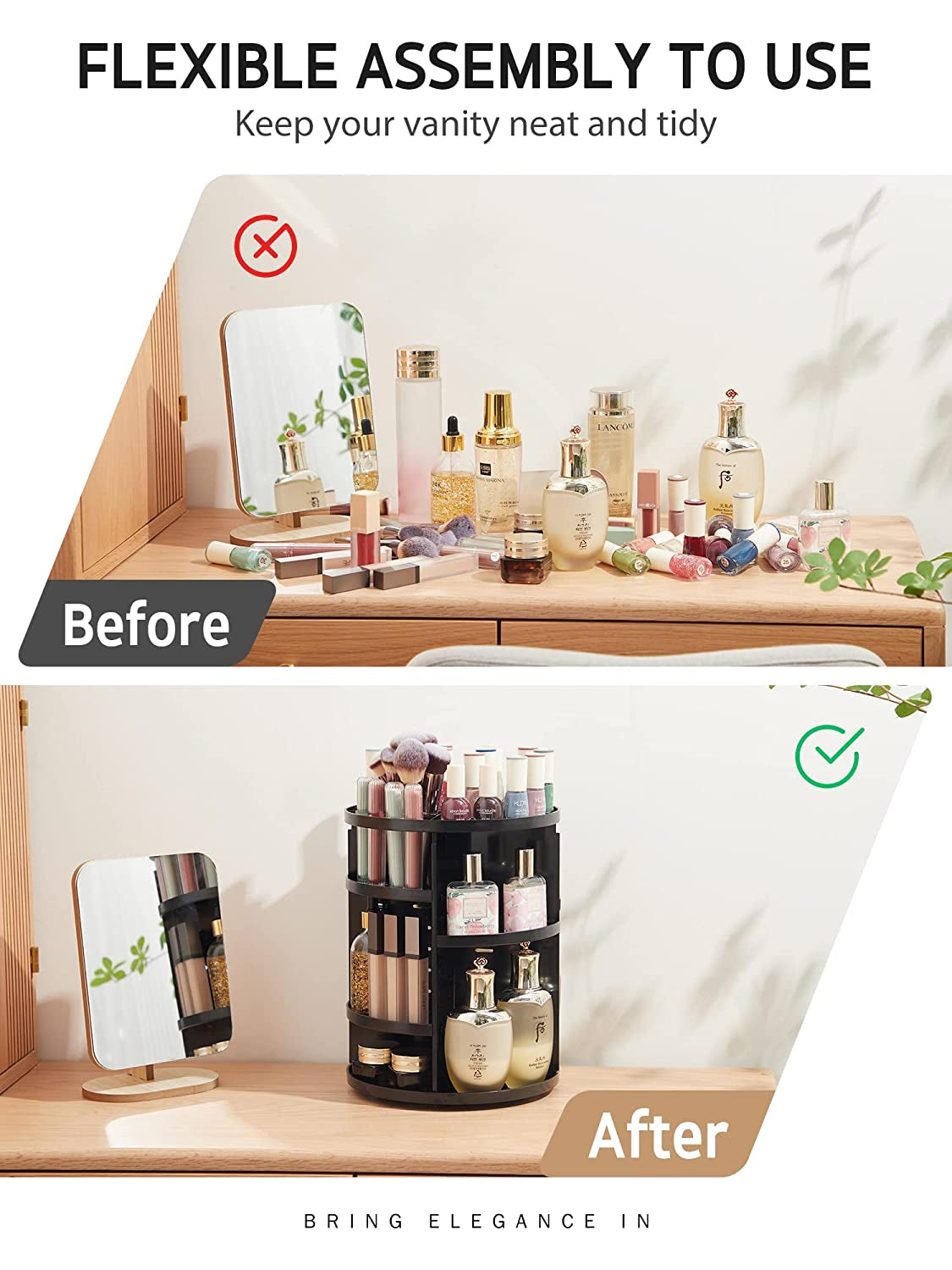 360 Rotating Makeup Organizer DIY Adjustable Bathroom Cosmetics Storage Box