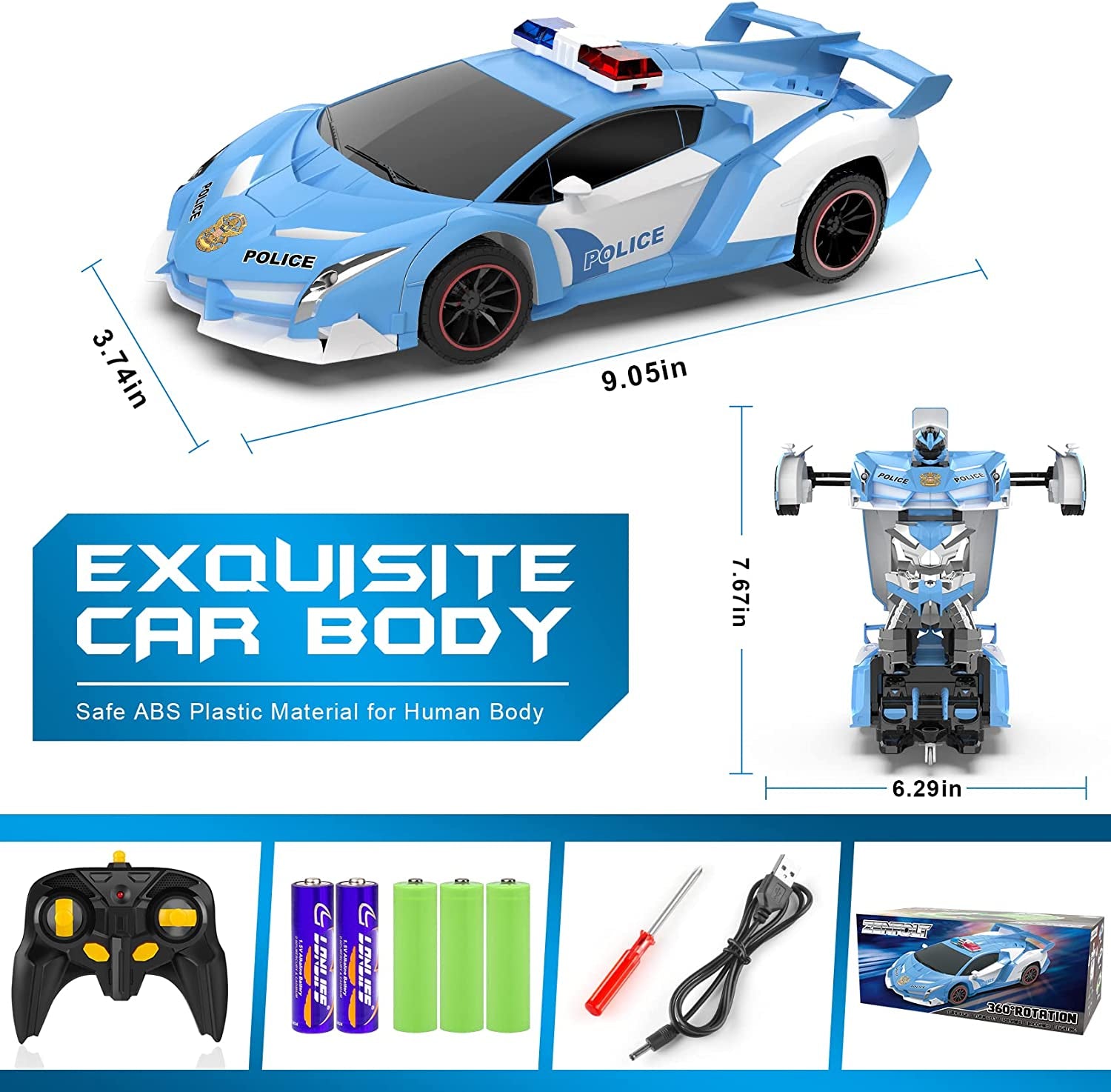 RC Cars - Police Transformer Remote Control Car with Flashing Light