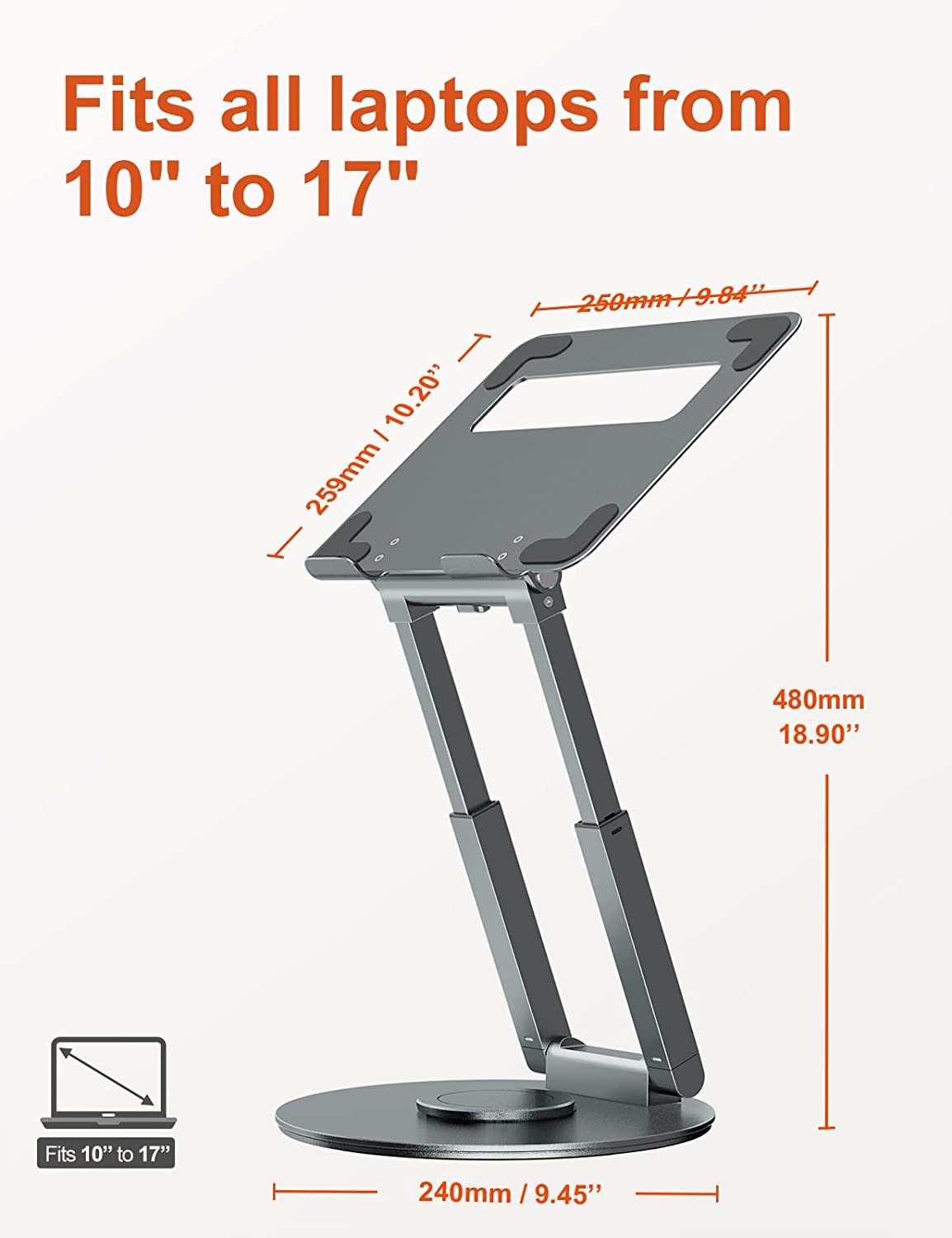 Adjustable Laptop Stand with 360° Swivel Base - Ergonomic Laptop Stand