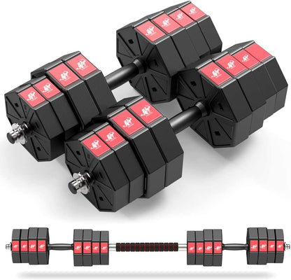 3 in 1 Adjustable Weights Dumbbells and Barbell Set 44Lbs 66Lbs 88Lbs
