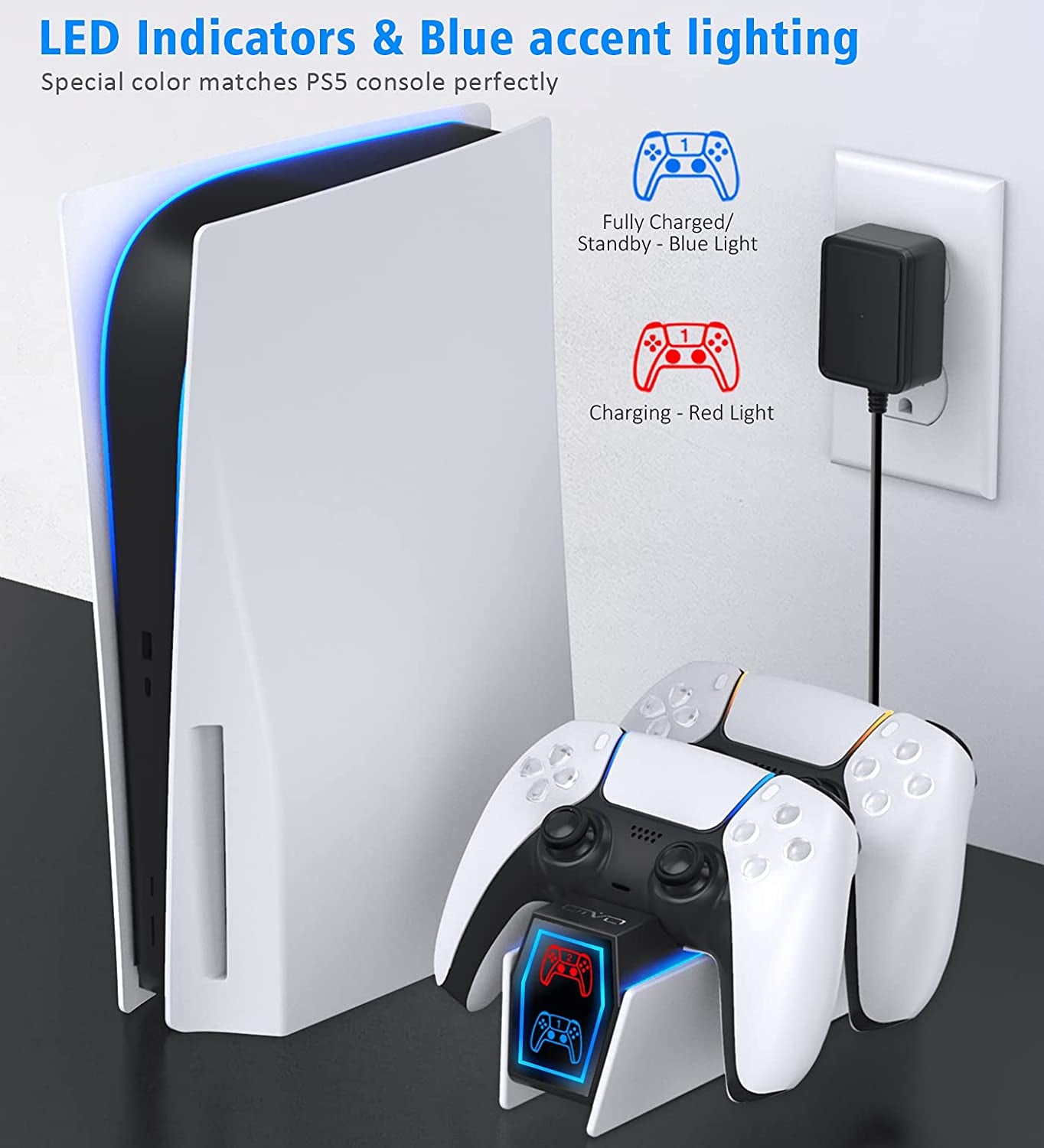 PS5 Controller Charger Station - Fast Controller Charging Stand & AC Adapter 5V/3A Dual