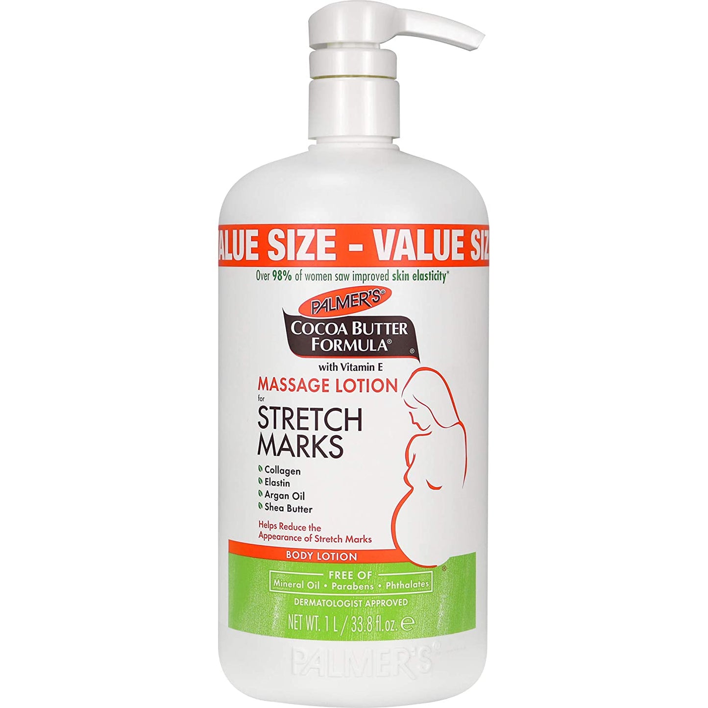 Cocoa Butter - Massage Lotion for Stretch Marks Pregnancy Skin Care - Belly Cream with Collagen Elastin Argan Oil and Shea Butter