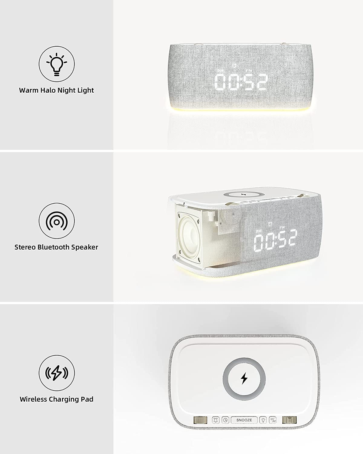 6 in 1 Smart Alarm Clock with Wireless Charger - Speaker and LED Display