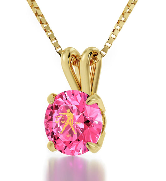 Libra Necklace 24k Gold Inscribed on Crystal