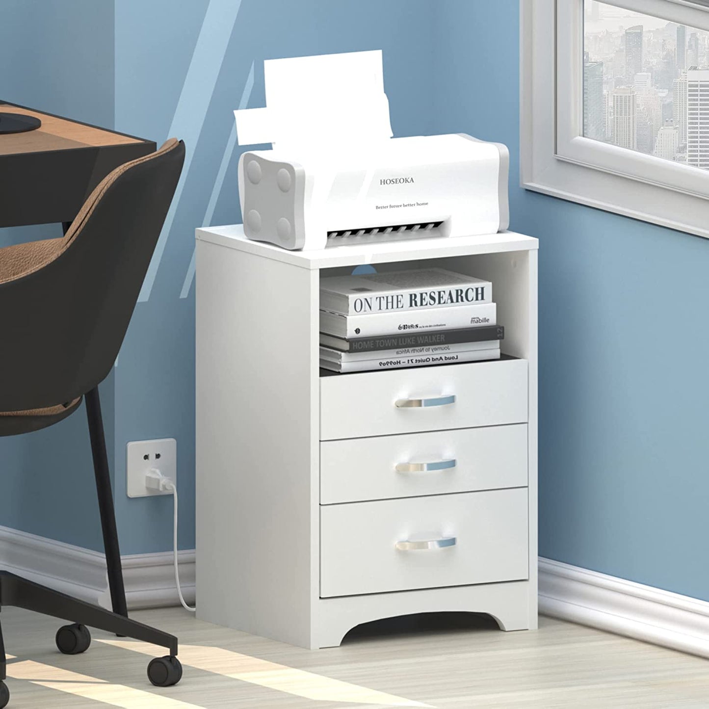 Wooden Cabinet Stand - Nightstand with Wireless Charging Station and LED Lights& USB Ports